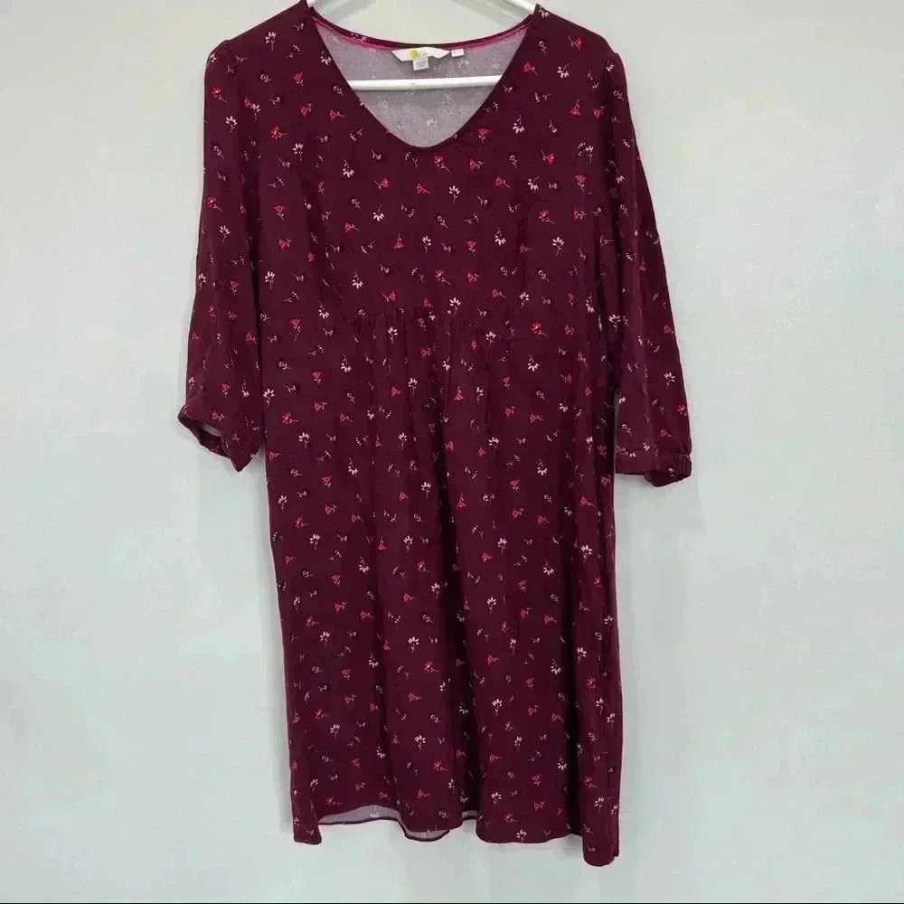Boden burgundy floral printed prairie dress